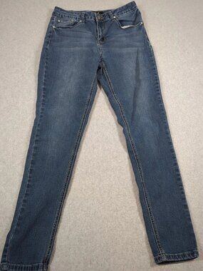 Earl Jeans Women's Size 8 Blue Denim Skinny Stretch Mid Rise Rhinestone